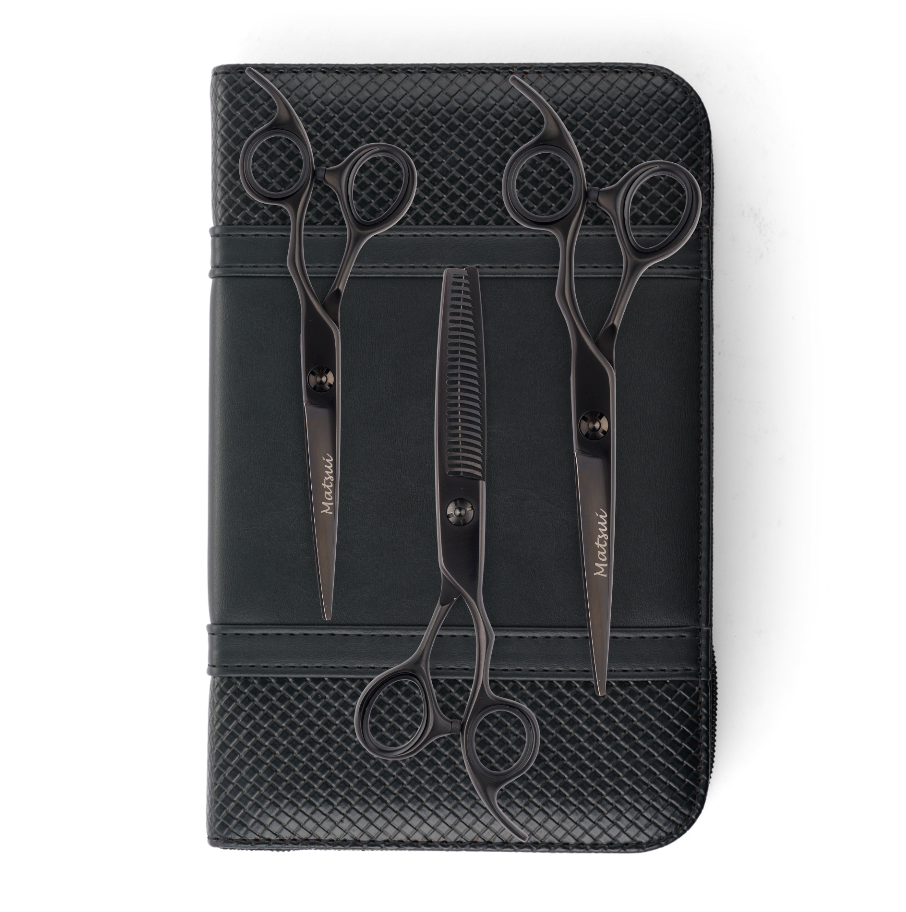 Matsui Lightweight Classic Offset Cutting Scissor Matte Black Triple Set (7082294771795)