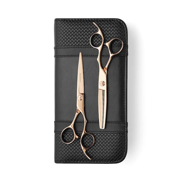Matsui Rose Gold Aichei Mountain Offset Hairdressing Scissors - Thinner Combo